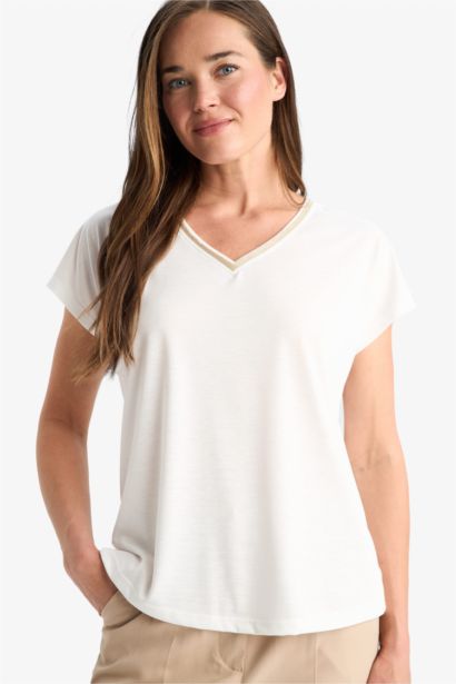 V-Neck Short Sleeve Basic T-Shirt