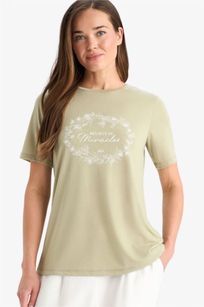 Regular Fit Bisiklet Yaka Baskılı Kısa Kollu Tişört