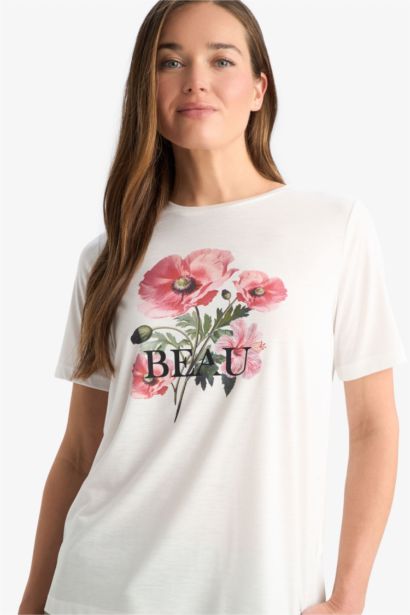 Regular Fit Bisiklet Yaka Baskılı Kısa Kollu Tişört