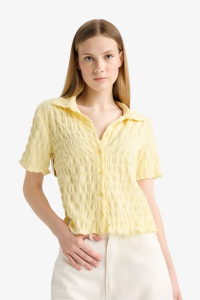 قميص نص كم سليم فيت برقبة قميص