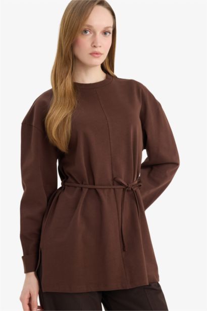 Loose Fit Crew Neck Long Sleeve Tunic