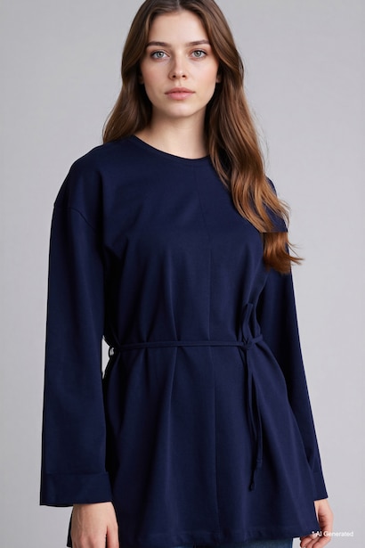 Loose Fit Crew Neck Long Sleeve Tunic