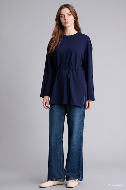 Loose Fit Crew Neck Long Sleeve Tunic