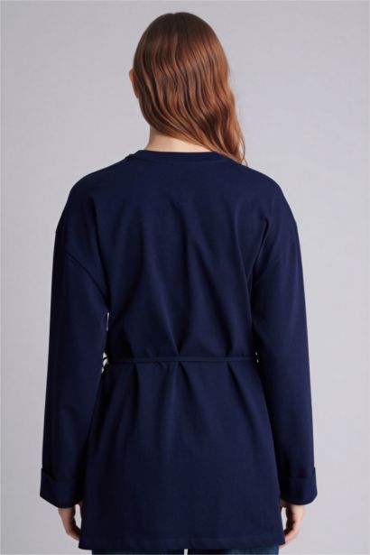 تونيك كم طويل قصة فضفاضة بياقة مستديرة