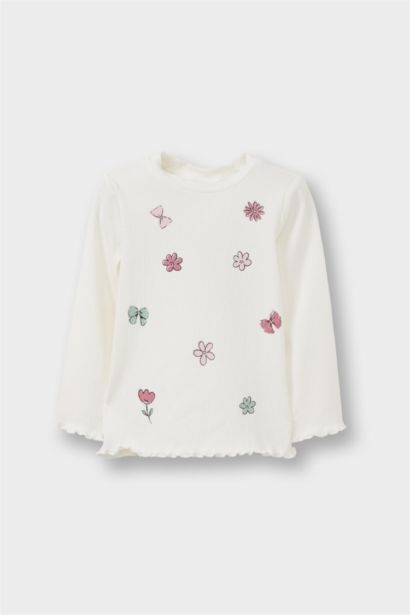 T-shirt imprimé à manches longues et col rond pour bébé fille