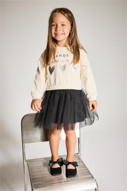 Baby Girl Printed Long Sleeve Tulle Dress