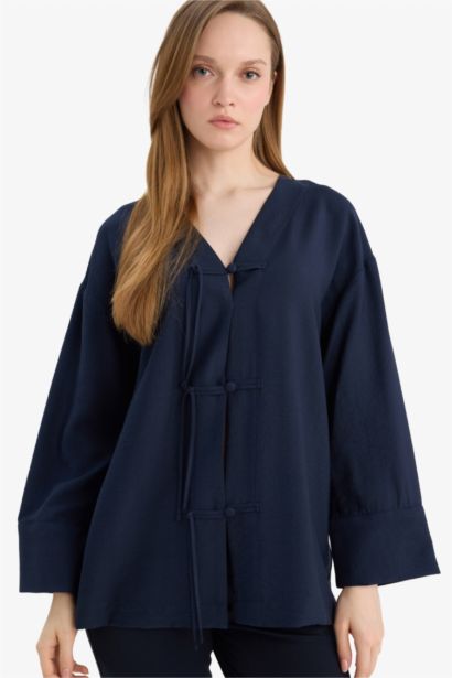 Tunique À Manches Longues Lin Mélangé Coupe décontractée