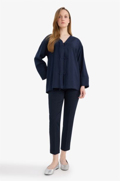 Tunique À Manches Longues Lin Mélangé Coupe décontractée