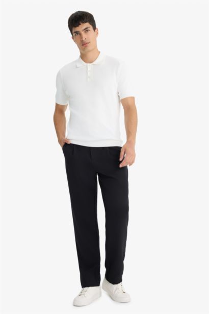 Standard Fit Polo Neck Knit Short Sleeve T-Shirt