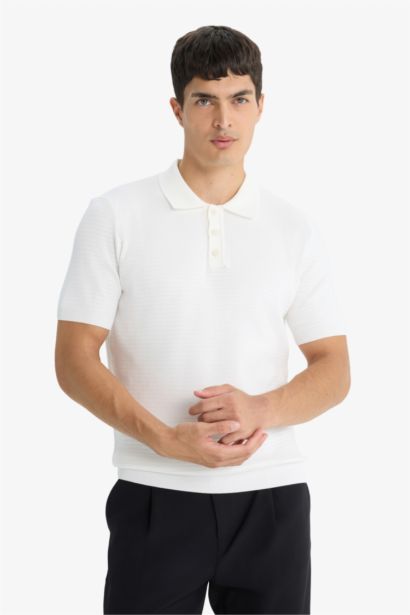 Standard Fit Polo Neck Knit Short Sleeve T-Shirt