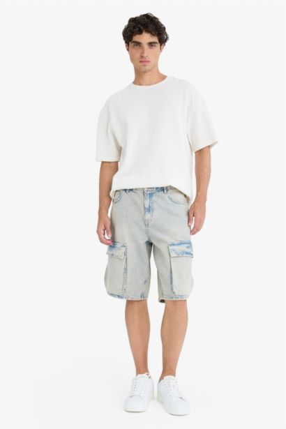 Baggy Fit Cargo Denim Cotton Bermuda Shorts
