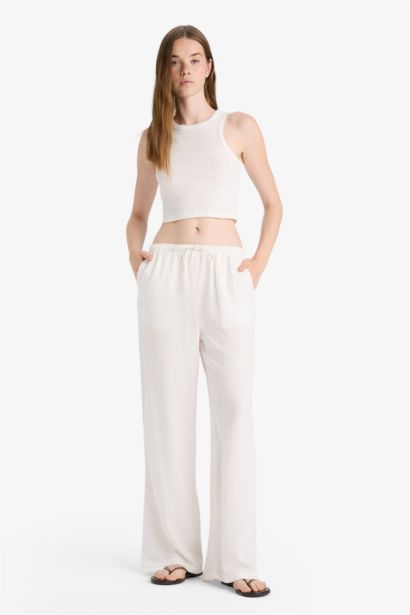 Wide Leg With Pockets Linen Blended Trousers