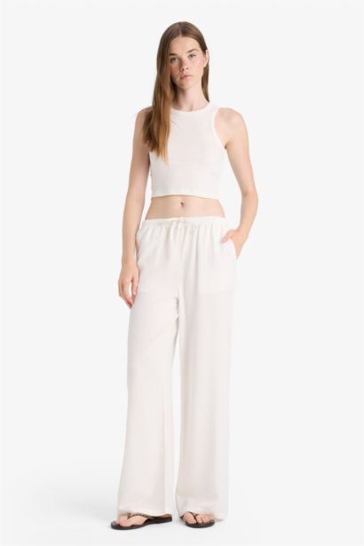 Wide Leg With Pockets Linen Blended Trousers