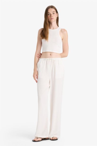 Wide Leg With Pockets Linen Blended Trousers