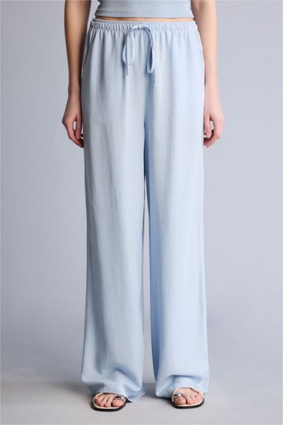 Wıde Leg Yüksek Bel Keten Karışımlı Pantolon
