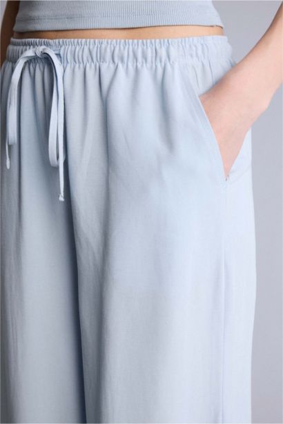 Wıde Leg Yüksek Bel Keten Karışımlı Pantolon