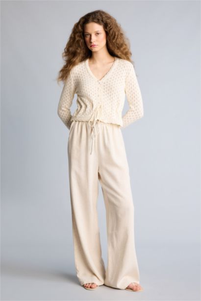 Wide Leg With Pockets Linen Blended Trousers