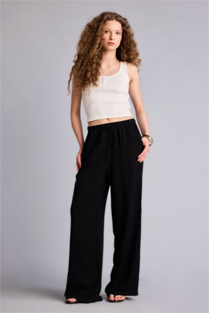 Wide Leg With Pockets Linen Blended Trousers