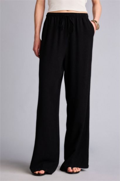 Wide Leg With Pockets Linen Blended Trousers