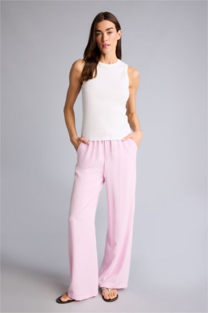 Wıde Leg Yüksek Bel Keten Karışımlı Pantolon