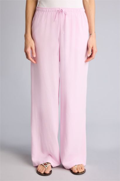 Wıde Leg Yüksek Bel Keten Karışımlı Pantolon