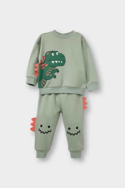 Baby Boy 3D Dinosaur Print Thin Sweatshirt Jogging 2 Piece Set