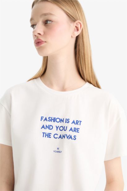 Regular Fit Printed Short Sleeve White T-Shirt