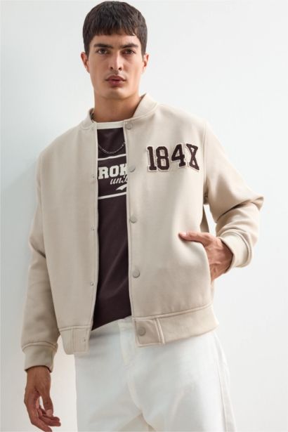 Regular Fit College Collar Cotton Bomber Jacket