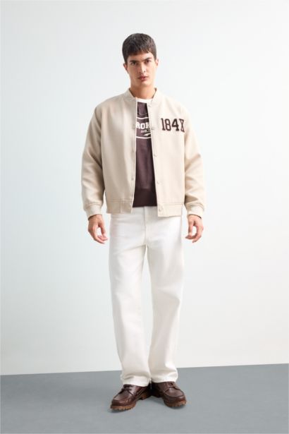 Regular Fit College Collar Cotton Bomber Jacket