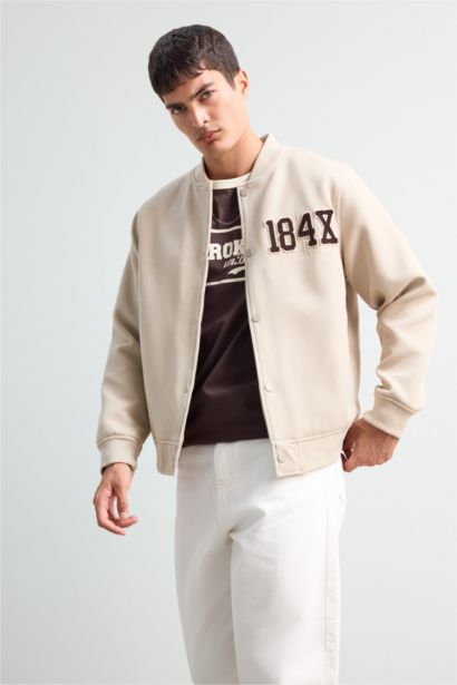 Regular Fit College Collar Cotton Bomber Jacket