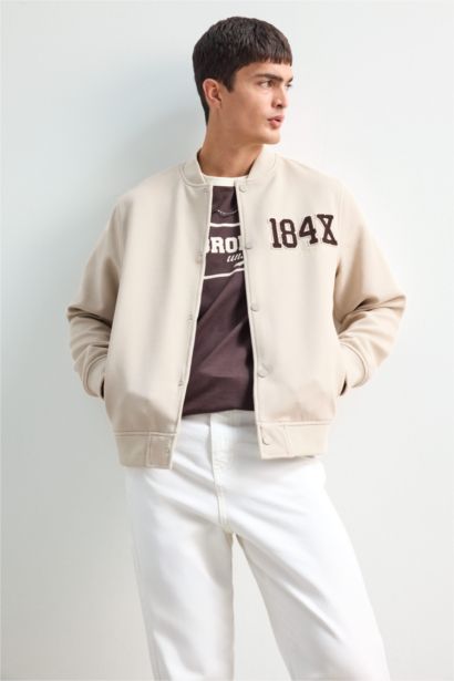 Regular Fit College Collar Cotton Bomber Jacket