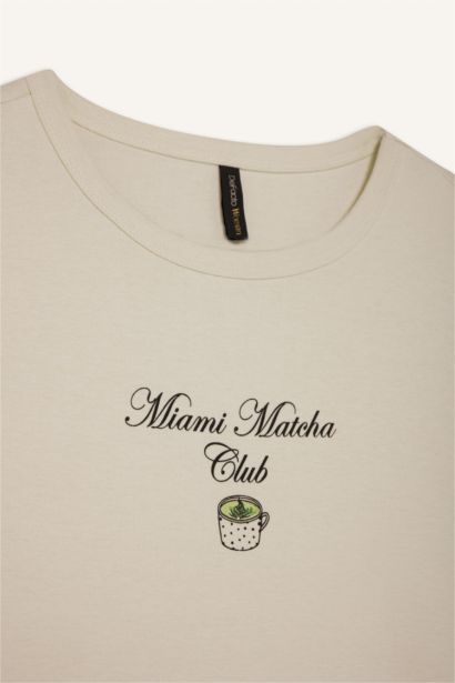 Regular Fit Crew Neck Slogan Printed Ribbon T-Shirt