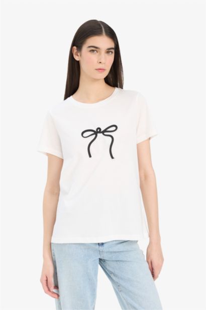 %100 Pamuk Regular Fıt Aplike Baskılı Penye Tişört