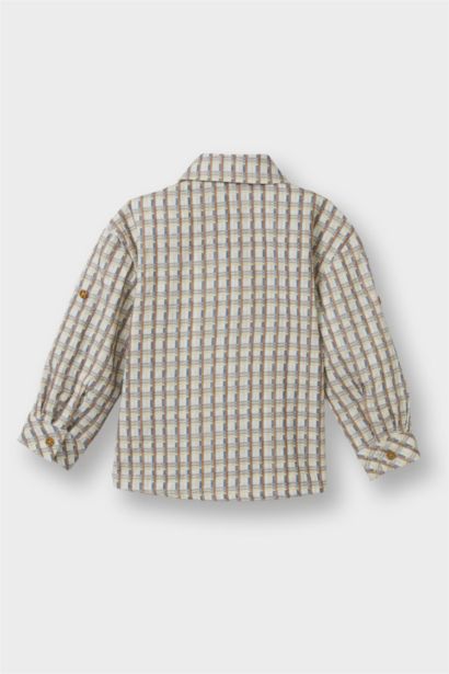 قميص كاروهات اولادي كم طويل منسوج