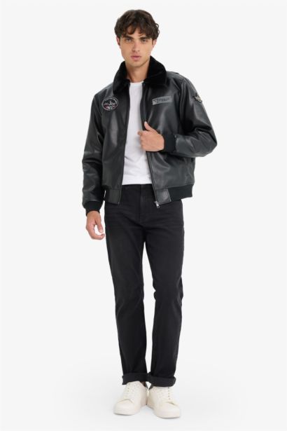 جاكيت جلد صناعي قصة عادية بياخة فرو