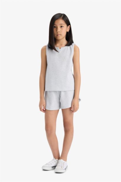 Комплект для девочек из 2 предметов вафельный топ без рукавов и шорты с эластичным поясом