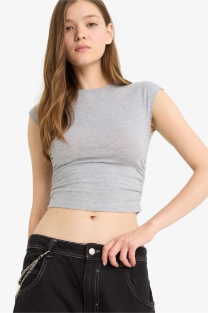 Fitted Draped Modal Short Sleeve T-Shirt