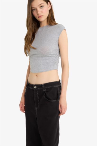 Fitted Draped Modal Short Sleeve T-Shirt