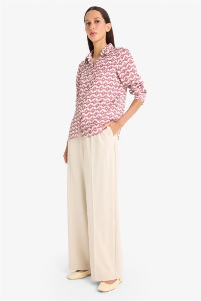 Regular Fit Shirt Collar Satin Printed Long Sleeve Shirt