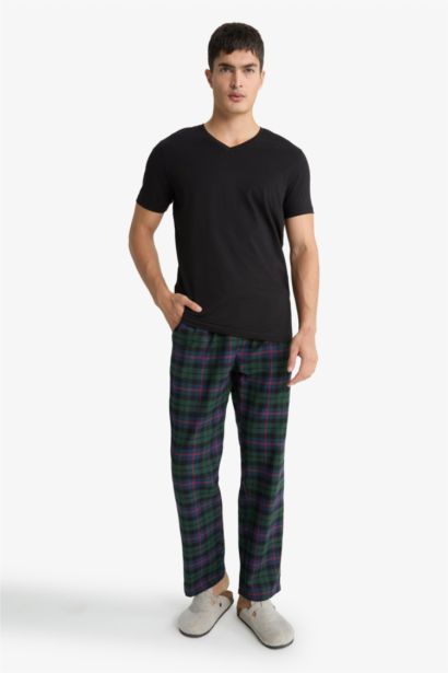 بنطلون بيجاما كاروهات قصة عادية بجيب