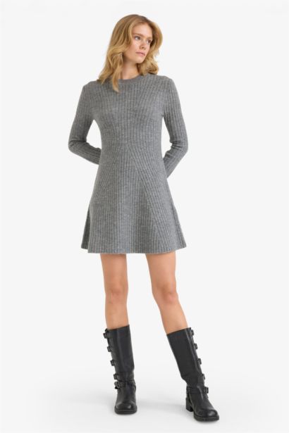 a сызығы дөңгелек жаға ұзын жеңді Көйлек