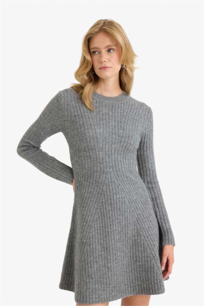 a сызығы дөңгелек жаға ұзын жеңді Көйлек