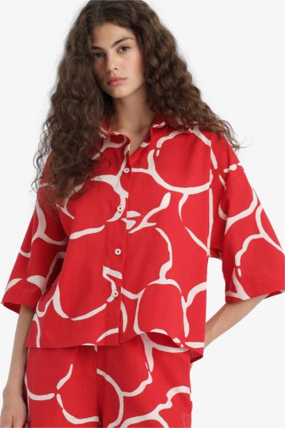 Oversize Fit Shirt Collar Short Sleeve Shirt