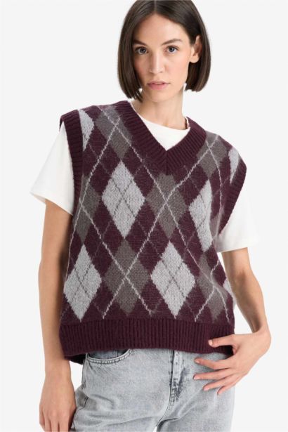 релакс пішімі v жаға трикотаж Жилет