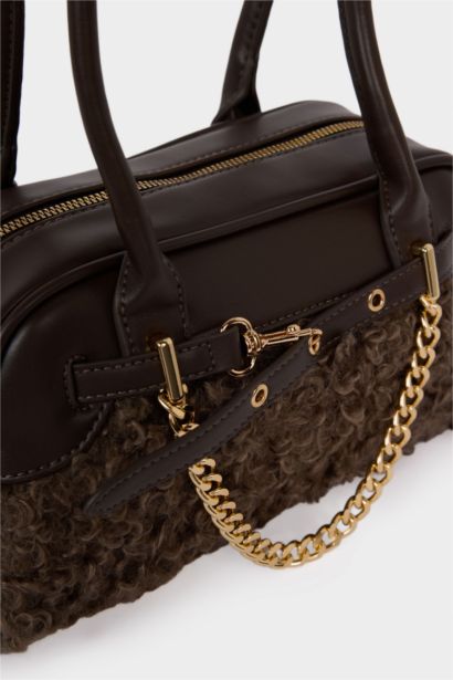 Kadın Pelüş Detaylı Suni Deri Çapraz Çanta 