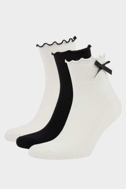 Lot de 3 Chaussettes longues en coton à nœud pour femme