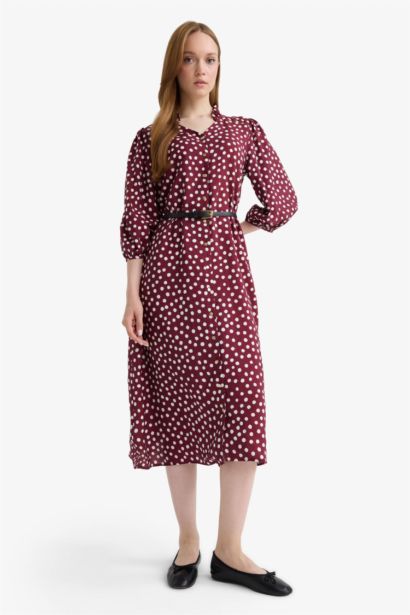 Relax Fit V-Neck Polka Dot Half Sleeve Dress