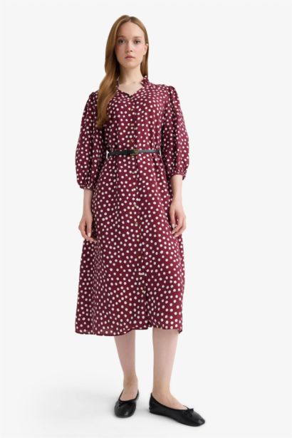 Relax Fit V-Neck Polka Dot Half Sleeve Dress