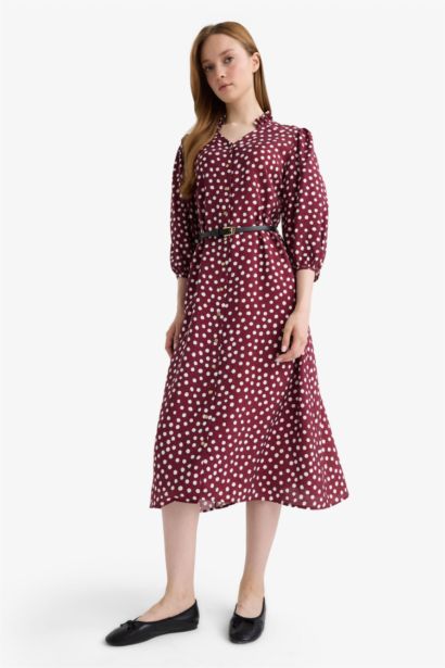 Relax Fit V-Neck Polka Dot Half Sleeve Dress