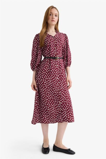 Relax Fit V-Neck Polka Dot Half Sleeve Dress